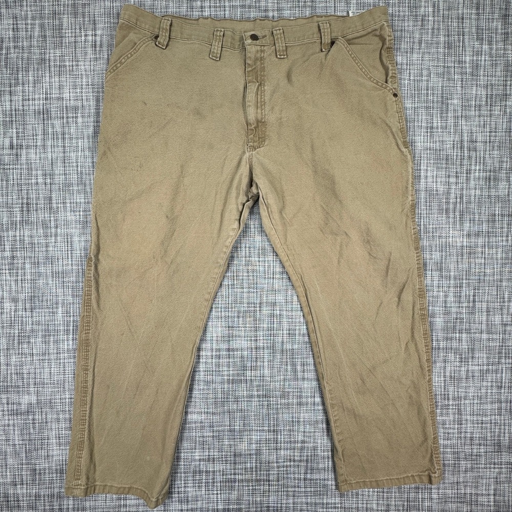 Wrangler Mens Carpenter Pants 44x30 Tan Canvas Utility Workwear Relaxed Fit